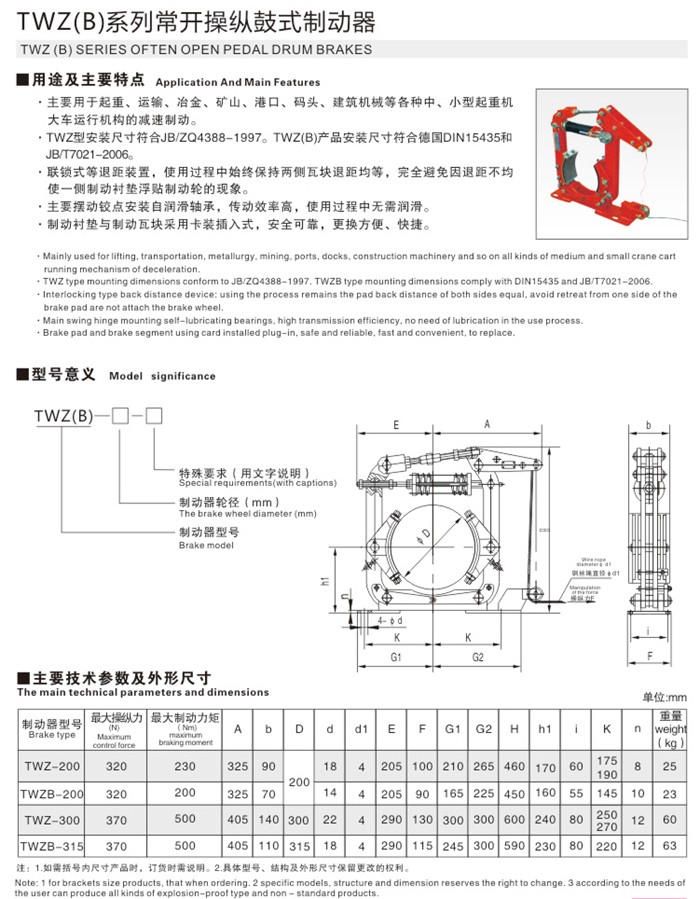 TWZ(B)系列常開(kāi)操縱鼓式制動(dòng)器